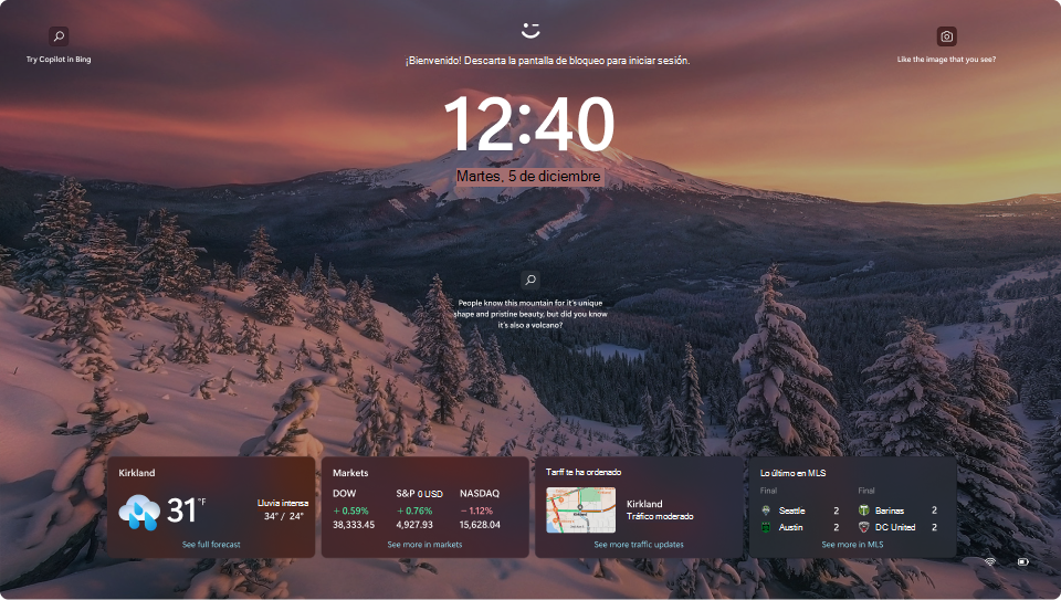 Captura de pantalla de la pantalla de bloqueo de Windows 11.