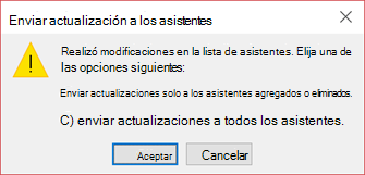 Puede elegir si quiere enviar una actualización a todos los asistentes.