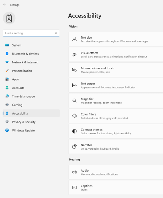 Windows 11 la configuración de accesibilidad