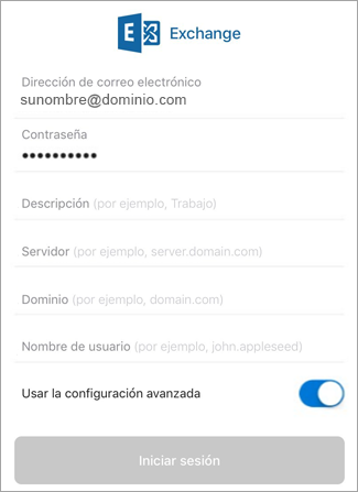 Escriba la contraseña de Exchange