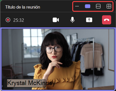 Captura de pantalla que resalta diferentes vistas en la ventana de reunión minimizada.