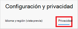 Página Configuración y privacidad, que muestra la opción de la pestaña Privacidad resaltada