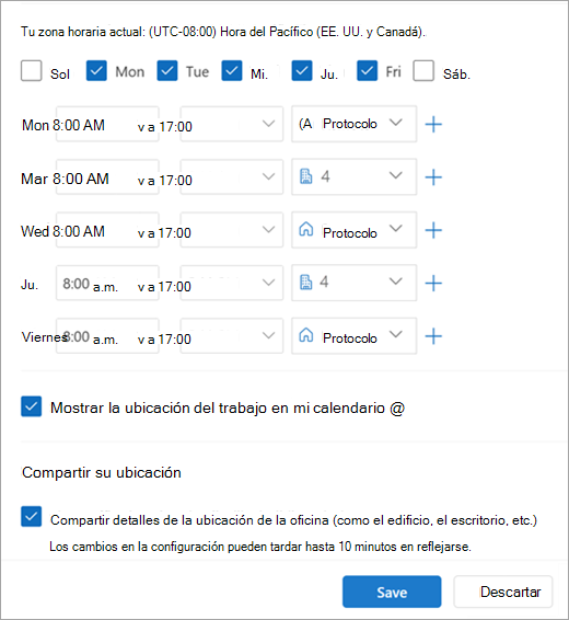 Captura de pantalla de horas de trabajo y ubicaciones periódicas