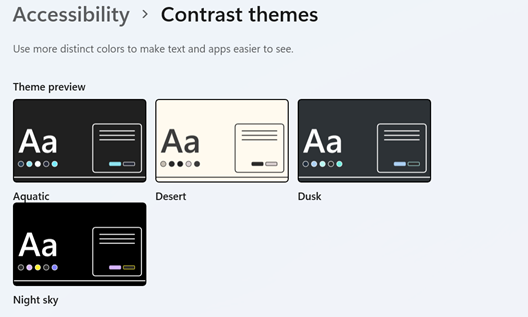 Temas de contraste en Configuración