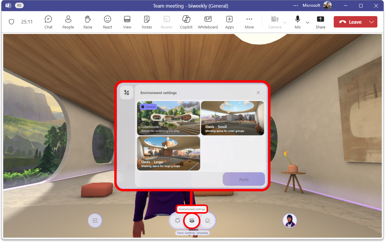 Captura de pantalla que muestra la configuración del entorno abierta con el botón resaltado en rojo en la parte inferior de la pantalla.