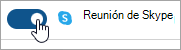 Captura de pantalla que muestra el botón de alternancia para establecer una reunión de Skype