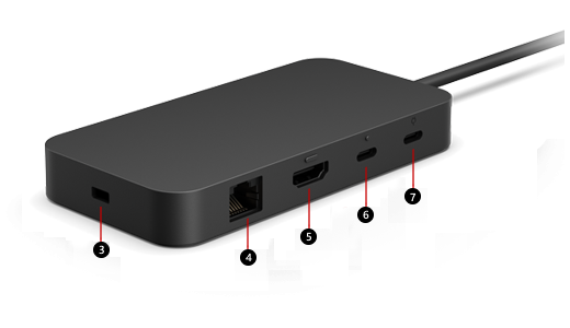 Adaptador Surface USB4 Dock de vista trasera