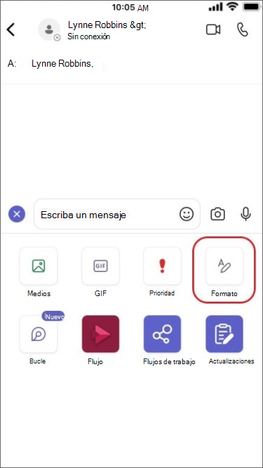 abrir la herramienta de formato para mensajes de chat en dispositivos móviles