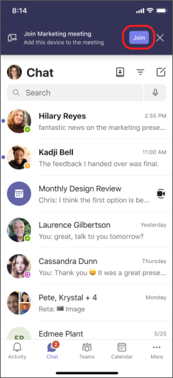 Teams agrega un dispositivo en iPhone