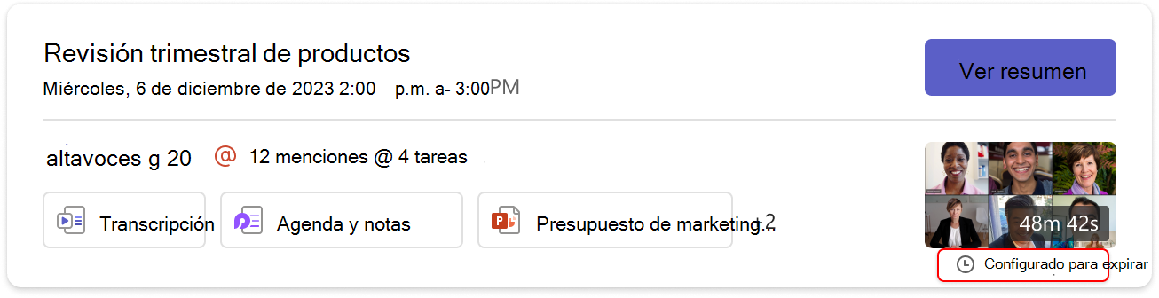 Chiclet de resumen de expiración