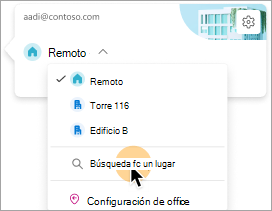 Captura de pantalla que muestra la opción de seleccionar un edificio como ubicación del trabajo
