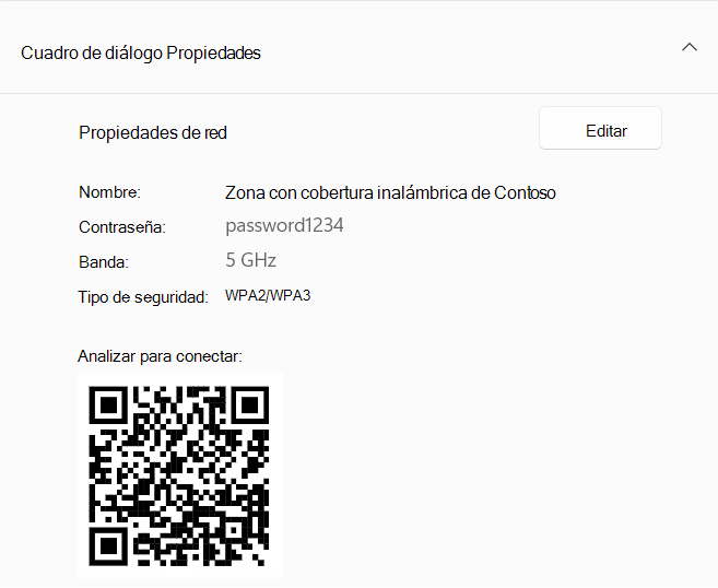 Recorte de pantalla de un código QR que se usa para conectarse a un dispositivo Windows que actúa como zona con cobertura inalámbrica.