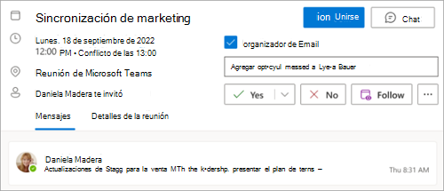 Captura de pantalla que muestra la opción Seguir una reunión