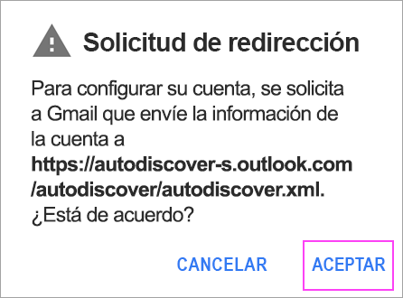Si ve una solicitud de redirección, pulse Aceptar.