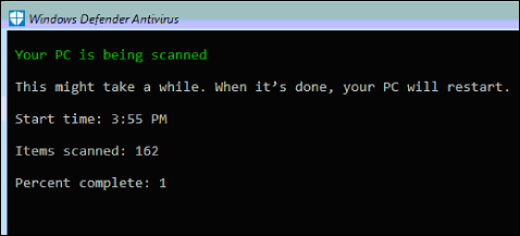 El examen de Defender sin Conexión que comprueba si hay malware en un sistema.