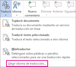 Seleccionar idioma de traducción