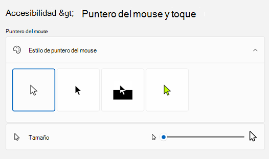 El puntero del mouse & entrada táctil en Configuración