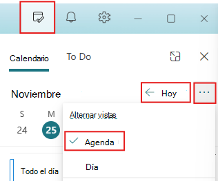Establecer el panel Mi día en la vista "Hoy" y "Agenda"