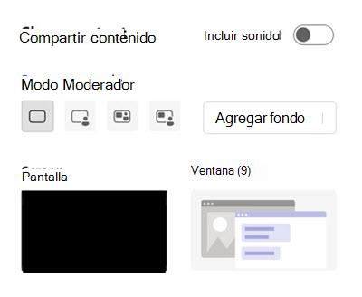 Opciones de uso compartido de la pantalla