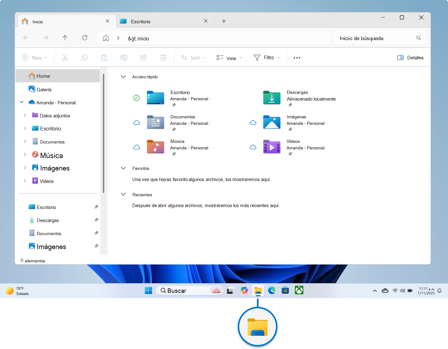 Captura de pantalla de Explorador de archivos.