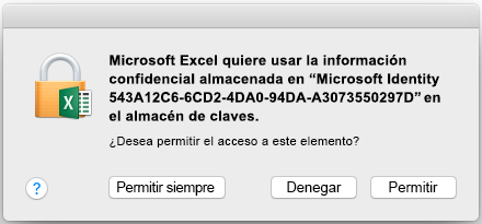 La solicitud de llaves en Office 2016 para Mac