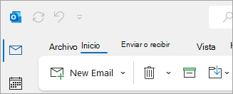 Captura de pantalla de la cinta de opciones clásica de Outlook que incluye Archivo en las opciones de pestaña.