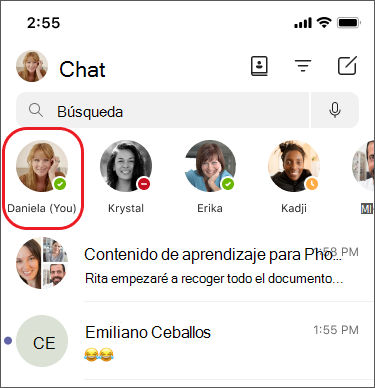 chatear con usted mismo anclado a la lista de chats en el móvil