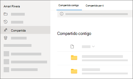 Captura de pantalla de la vista Compartido con usted en OneDrive profesional o educativo.