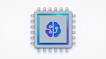 Un gráfico conceptual para una unidad de procesamiento neuronal (NPU), que se muestra como un chip de procesador con un icono cerebral en el centro con puntos de conexión.
