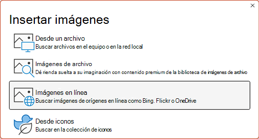El cuadro de diálogo Insertar imágenes.