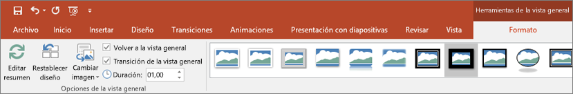 Se muestra la sección Herramientas de la vista general de la pestaña Formato de la cinta de opciones de PowerPoint.