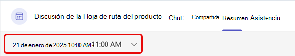Vista de resumen de la reunión en Teams