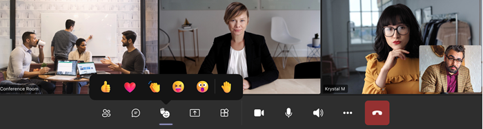 Imagen de reacciones de emojis 3D en directo en reuniones móviles de Teams.