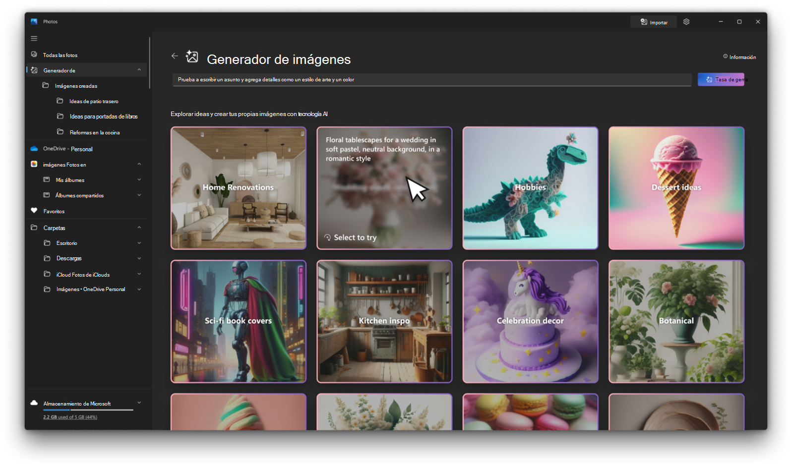 Captura de pantalla de Generador de imágenes en la aplicación Fotos.