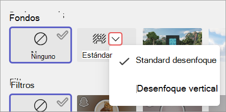 Captura de pantalla que resalta las opciones de desenfoque de fondo en la pantalla de antes de unirse a la reunión.