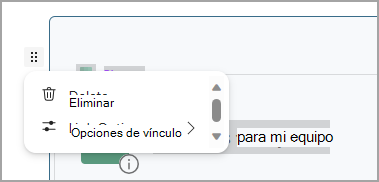 Muestra un componente de Planner en la aplicación de Loop. El botón con una cuadrícula de puntos está seleccionado y muestra una lista con "Eliminar" como opción.