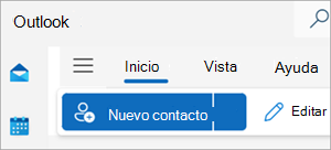 Captura de pantalla que muestra Nuevo contacto en la cinta de opciones