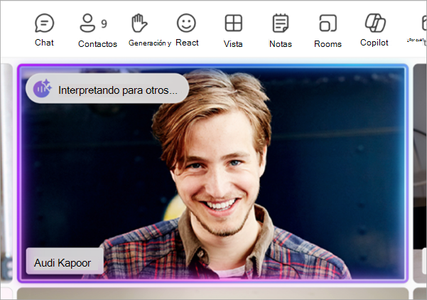 Captura de pantalla que muestra el indicador del intérprete de que alguien sigue escuchando una interpretación.