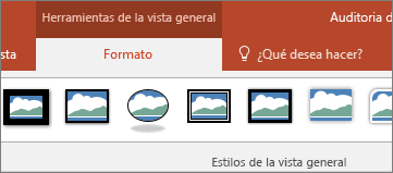 Se muestra la pestaña Formato de la sección Herramientas de la vista general de la cinta de opciones de PowerPoint.