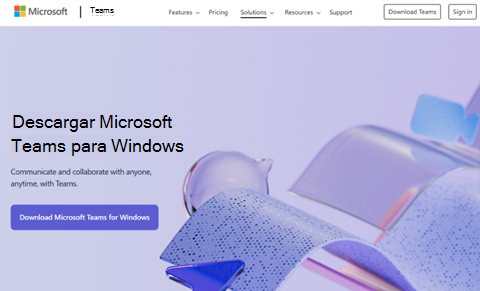 Imagen morada con texto y botón Descargar Teams