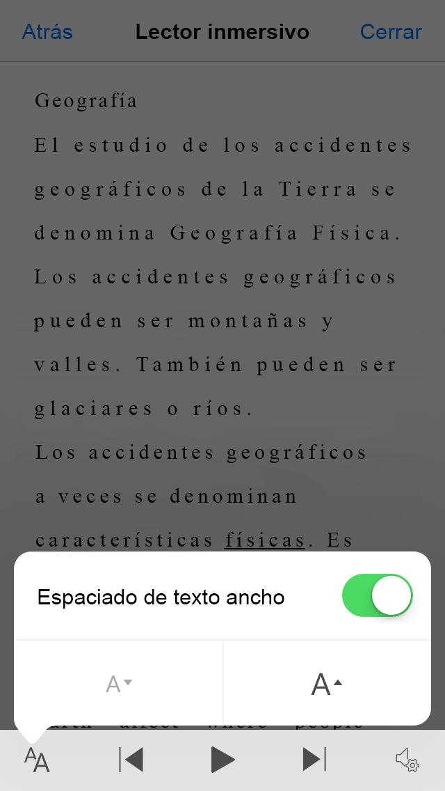 Captura de pantalla del botón Office de configuración espaciado de texto ancho de la lente.