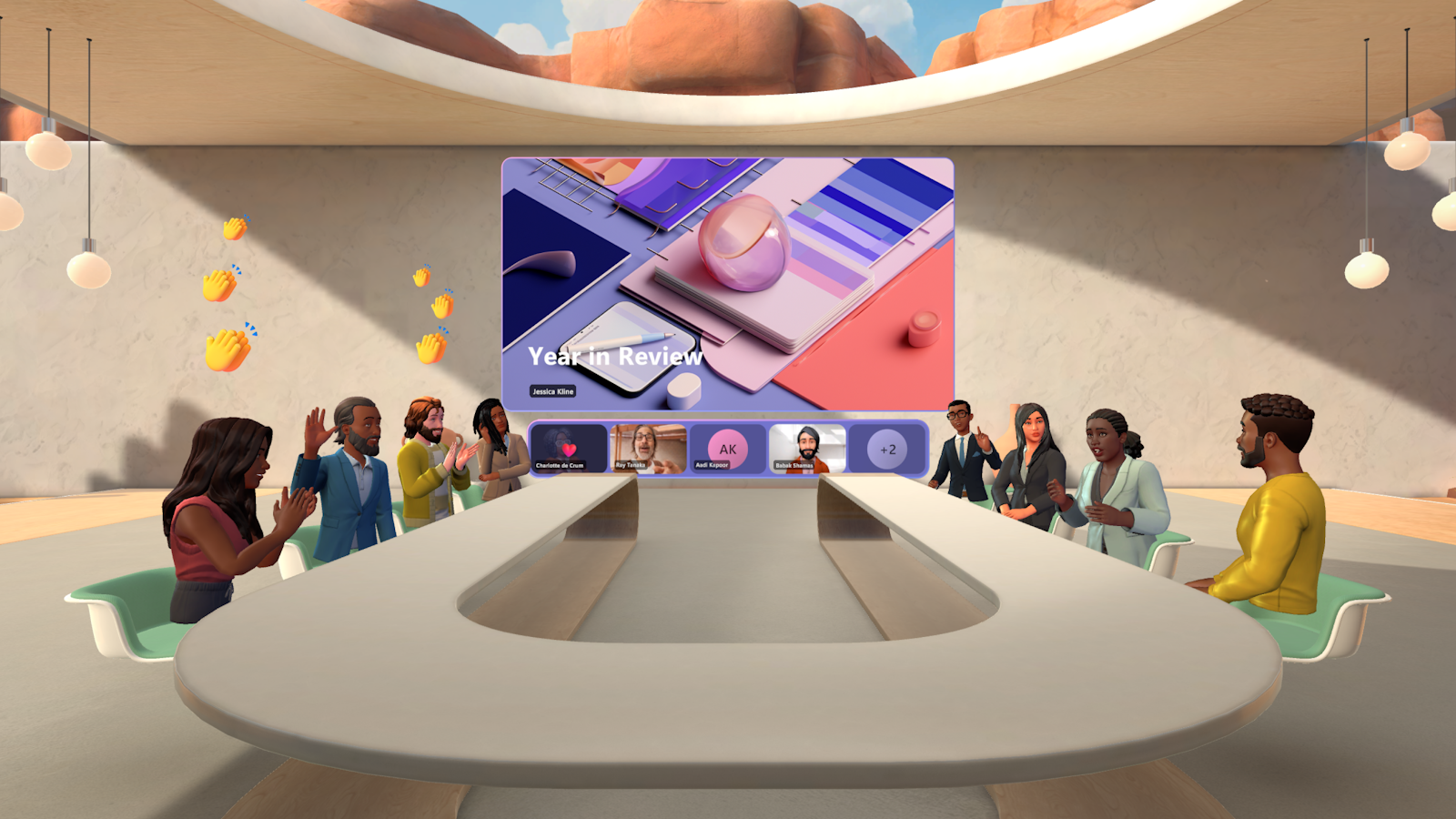 Imagen de personas que realizan una reunión de Teams en el espacio inmersivo.