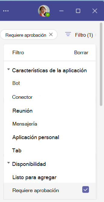Filtrar resultados para buscar la opción Requiere aprobación