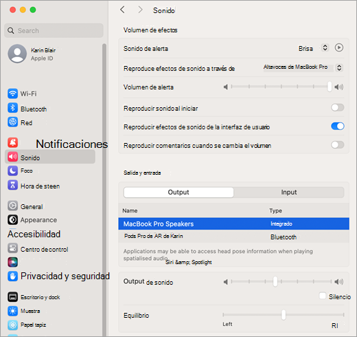Efectos de sonido de configuración del sistema de Mac