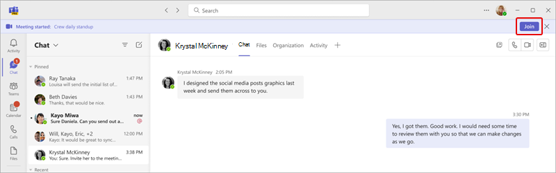 Captura de pantalla de la barra de reunión en directo en Microsoft Teams.