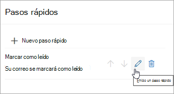 Captura de pantalla que resalta el icono Editar paso rápido