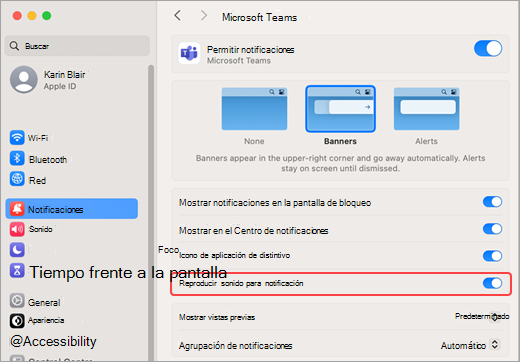 Configuración de Mac para reproducir sonidos de Teams