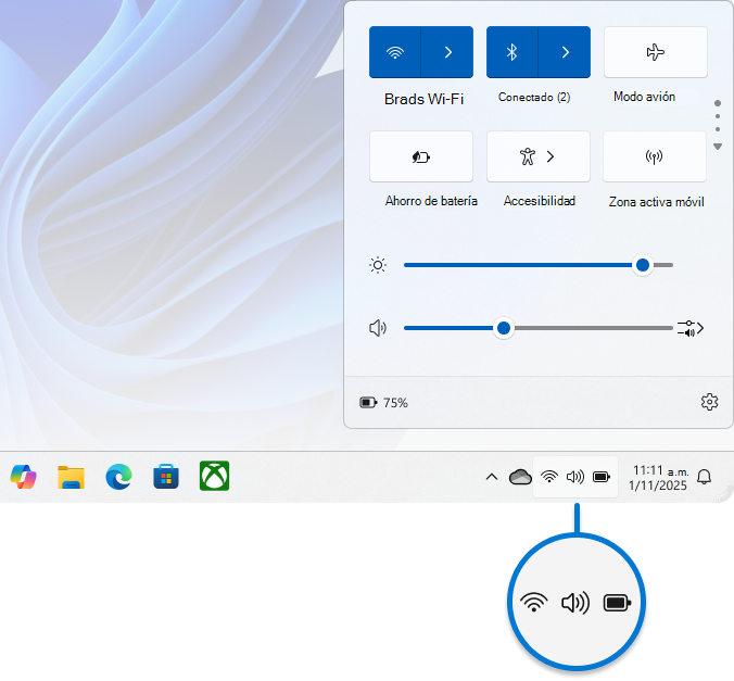 Captura de pantalla de la configuración rápida en Windows.