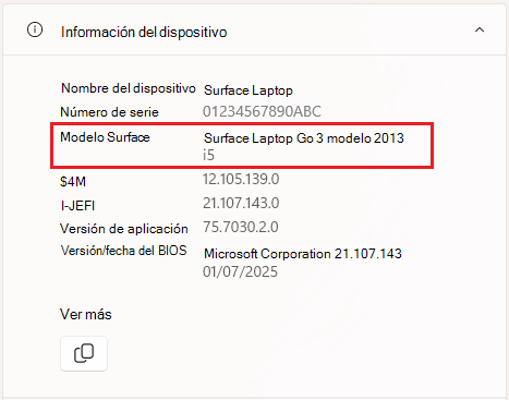 Buscar el nombre del modelo del dispositivo Surface en la aplicación Surface.