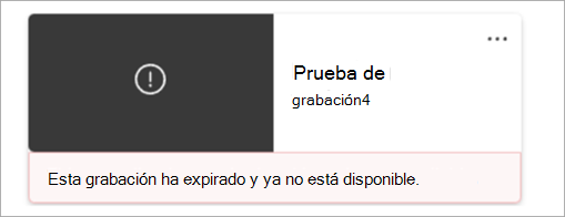 Captura de pantalla que muestra un chiclet de grabación que indicaba que la grabación se eliminó permanentemente.